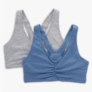 Hanes Heather Gray Blue Shirred Front Sports Bras